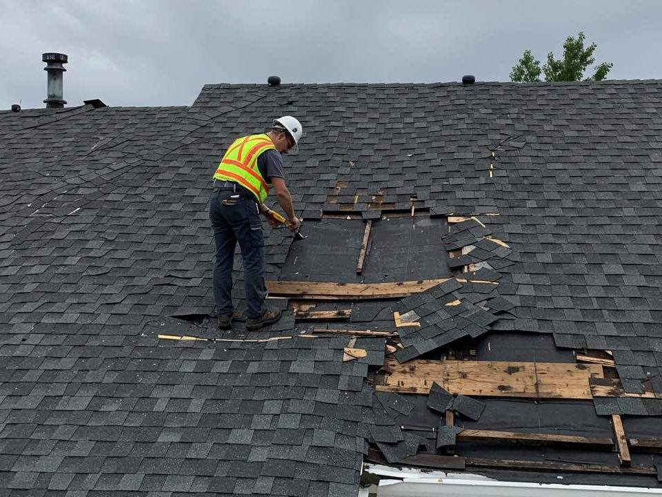 roof damage being inspected after an Ottawa summer storm