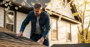 a homeowner performing a seasonal inspection on his roof