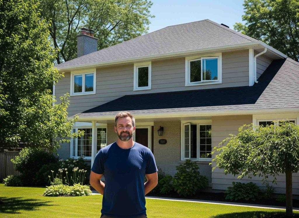 a roofing contractor in Ottawa standing in front of a completed home roof replacement