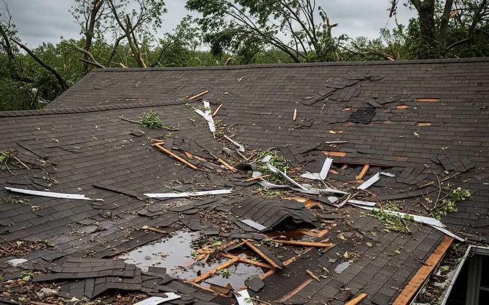 a damaged roof in ottawa after a severe storm