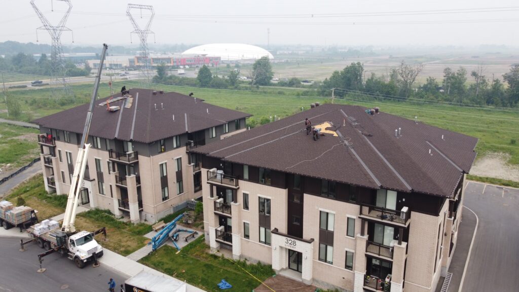 Roof replacement on a multi-unit building on the Kanata and Stittsville border